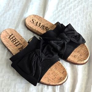 Sam & Libby Black Bow Slide Sandals Summet Shoes